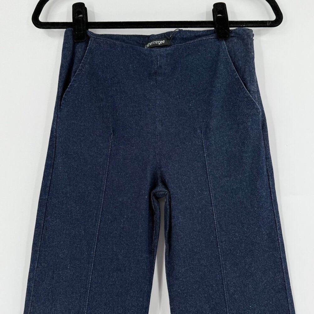 Catherine Gee Indigo Denim Stretch Pants Flared Leg High-Rise - Picture 11 of 13